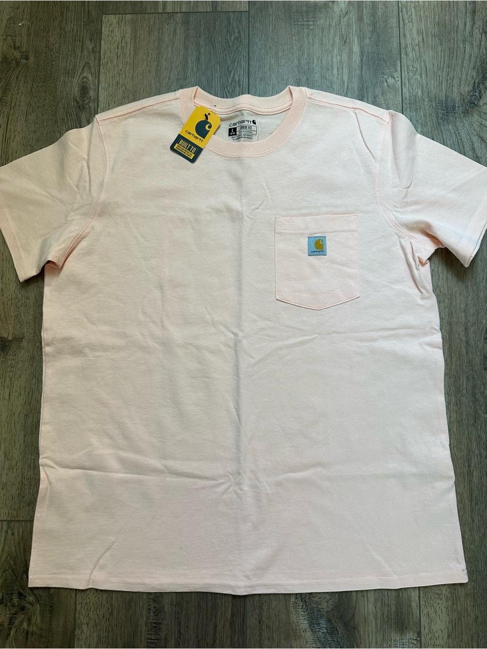 NWT Carhartt Women's Loose Fit Tee, Peach, Pocket, Casual, Thick Cotton, L 12-14